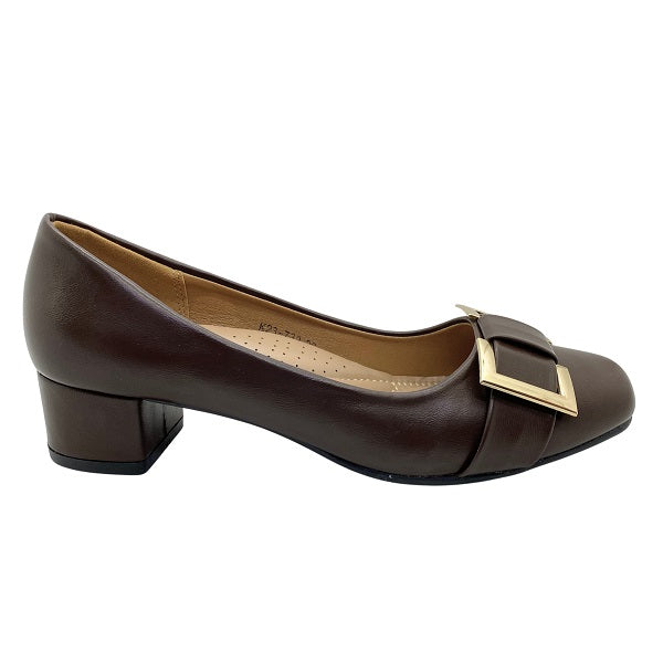 Kiki Alani K23-732 Women Gold Buckle Pumps In Pewter And Coffee, Sizes 35-41