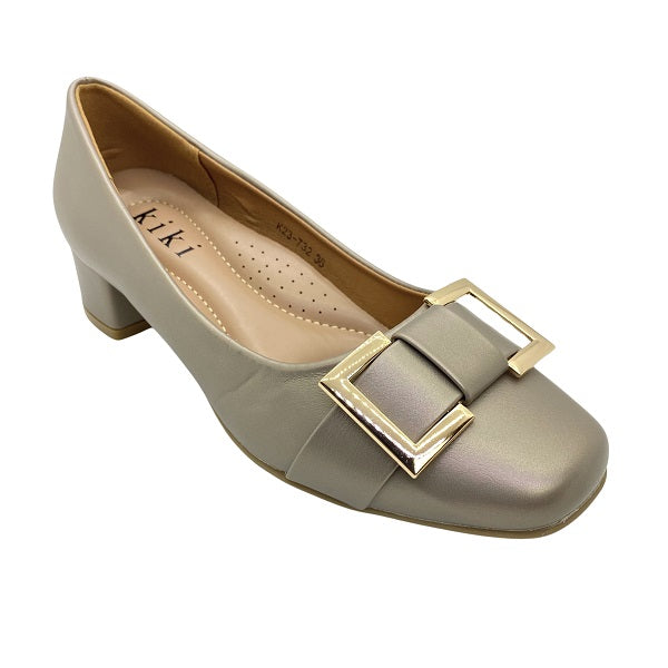 Kiki Alani K23-732 Women Gold Buckle Pumps In Pewter And Coffee, Sizes 35-41