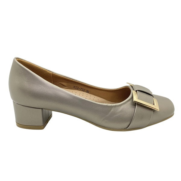 Kiki Alani K23-732 Women Gold Buckle Pumps In Pewter And Coffee, Sizes 35-41