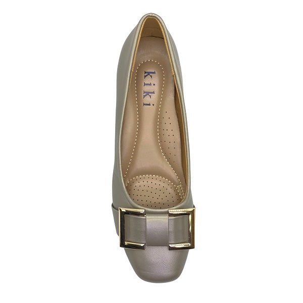 Kiki Alani K23-732 Women Gold Buckle Pumps In Pewter And Coffee, Sizes 35-41