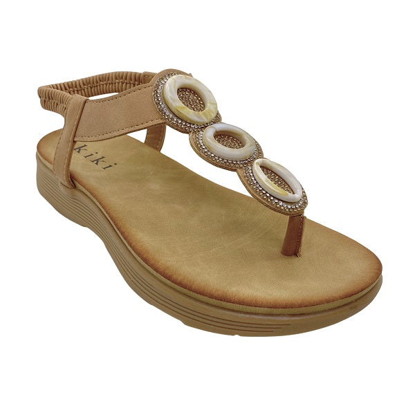 Kiki Ashley K23-887 Women Flat Toe Post Sandals In Camel And Grey, Sizes 35-41