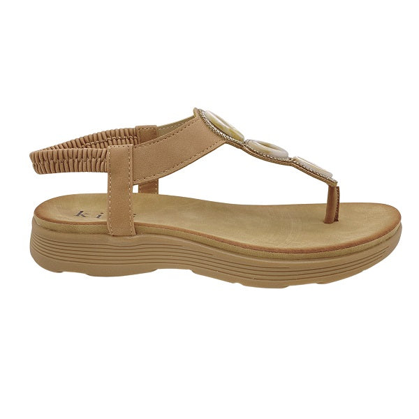 Kiki Ashley K23-887 Women Flat Toe Post Sandals In Camel And Grey, Sizes 35-41
