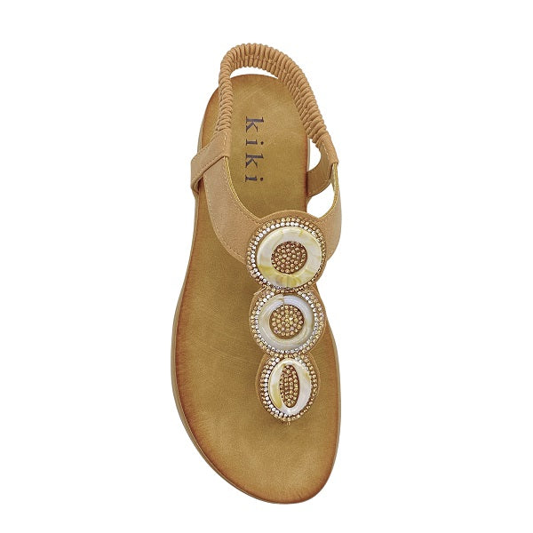 Kiki Ashley K23-887 Women Flat Toe Post Sandals In Camel And Grey, Sizes 35-41