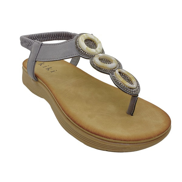 Kiki Ashley K23-887 Women Flat Toe Post Sandals In Camel And Grey, Sizes 35-41