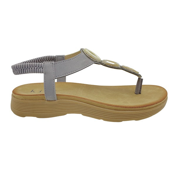 Kiki Ashley K23-887 Women Flat Toe Post Sandals In Camel And Grey, Sizes 35-41