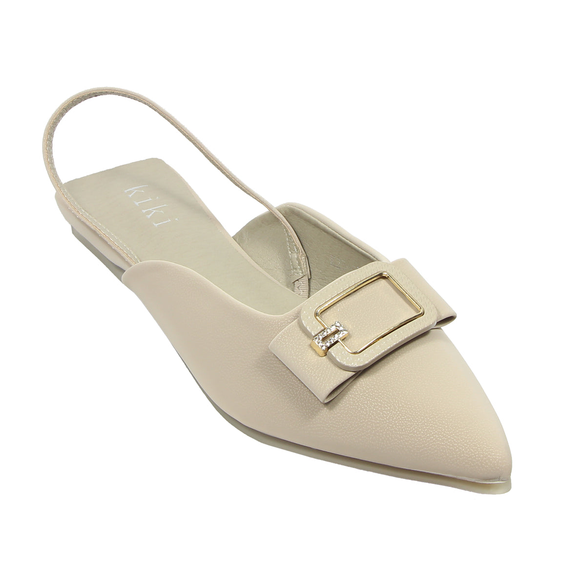 Kiki Phoenix K25-007 Women Pointed Flat Slingbacks In Beige And Grey , Sizes 35-41