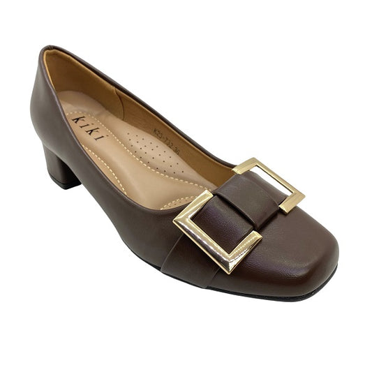 Kiki Alani K23-732 Women Gold Buckle Pumps In Pewter And Coffee, Sizes 35-41