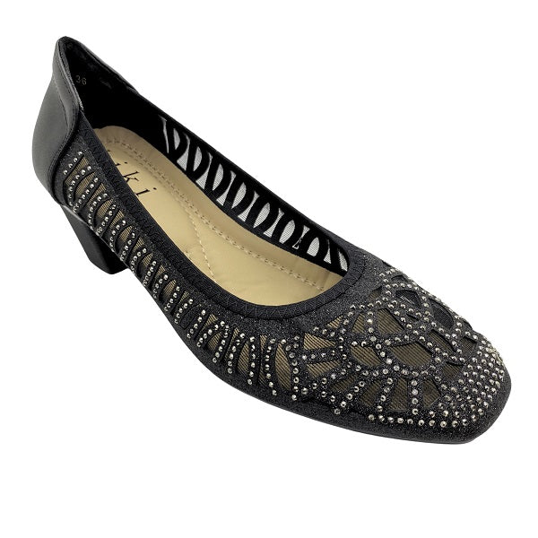 Kiki Emerson K23-752 Women Studded Mesh Pumps In Gold, Pewter And Black, Sizes 35-41