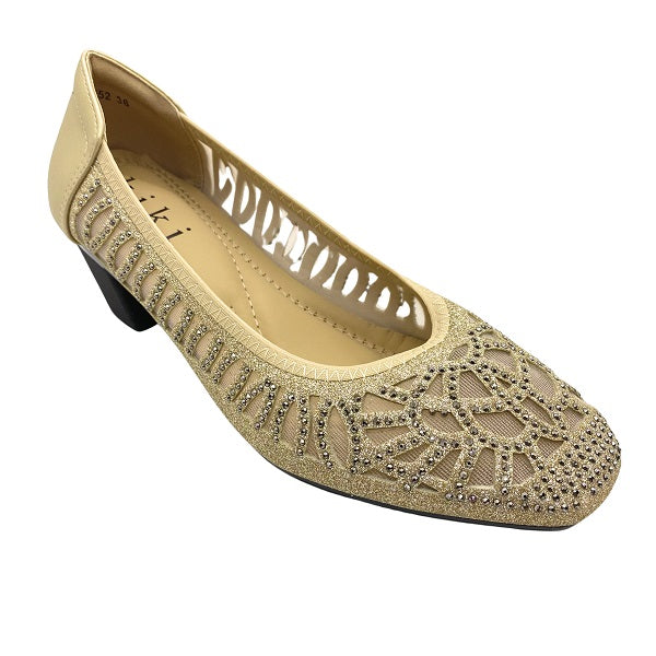 Kiki Emerson K23-752 Women Studded Mesh Pumps In Gold, Pewter And Black, Sizes 35-41