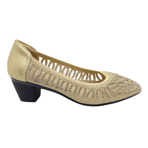Kiki Emerson K23-752 Women Studded Mesh Pumps In Gold, Pewter And Black, Sizes 35-41