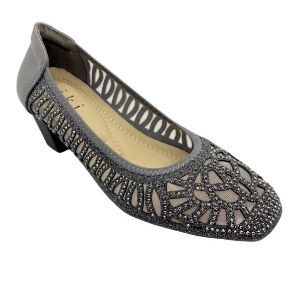 Kiki Emerson K23-752 Women Studded Mesh Pumps In Gold, Pewter And Black, Sizes 35-41