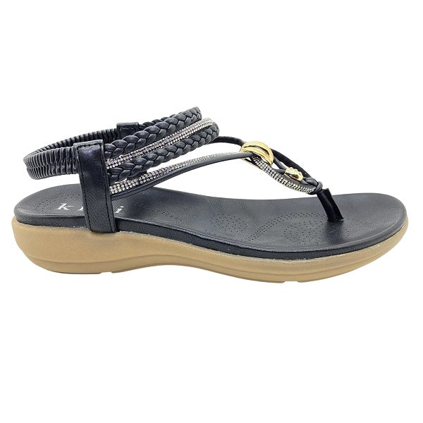Kiki River K23-884 Women Flat Sandals In Gold And Black, Sizes 35-41