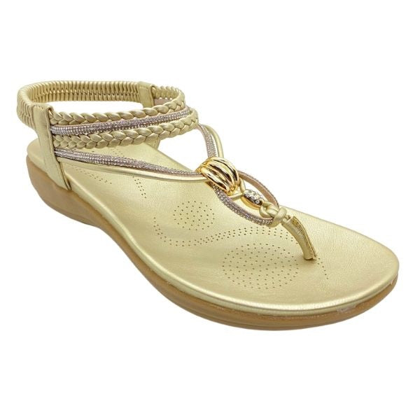 Kiki River K23-884 Women Flat Sandals In Gold And Black, Sizes 35-41