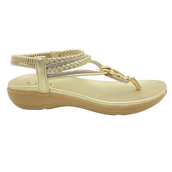 Kiki River K23-884 Women Flat Sandals In Gold And Black, Sizes 35-41