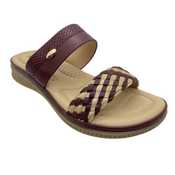 Kiki Jasmine K23-992 Women Flat Double Straps Sandals In Maroon And Navy, Sizes 36-41