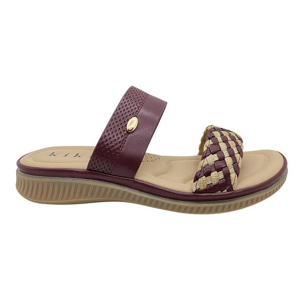 Kiki Jasmine K23-992 Women Flat Double Straps Sandals In Maroon And Navy, Sizes 36-41