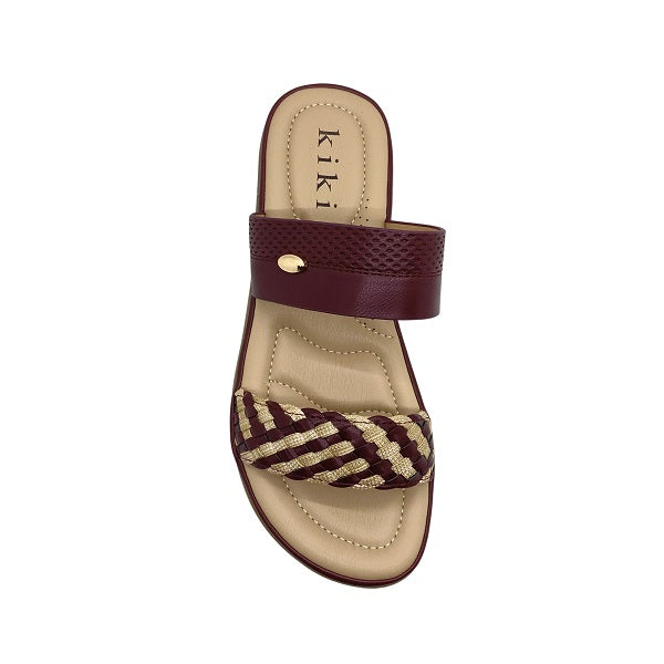 Kiki Jasmine K23-992 Women Flat Double Straps Sandals In Maroon And Navy, Sizes 36-41