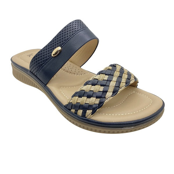 Kiki Jasmine K23-992 Women Flat Double Straps Sandals In Maroon And Navy, Sizes 36-41