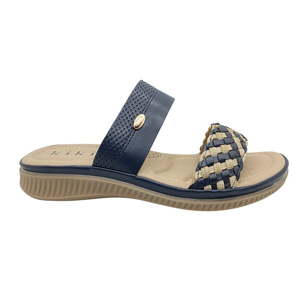 Kiki Jasmine K23-992 Women Flat Double Straps Sandals In Maroon And Navy, Sizes 36-41