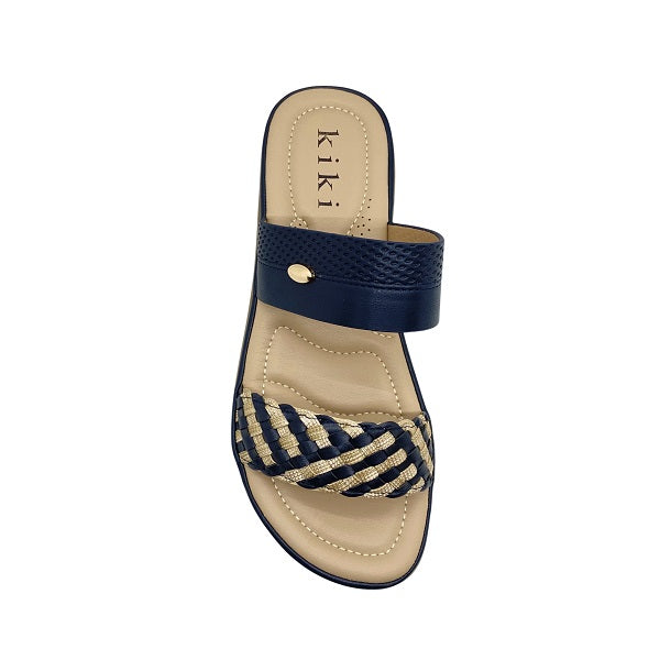 Kiki Jasmine K23-992 Women Flat Double Straps Sandals In Maroon And Navy, Sizes 36-41