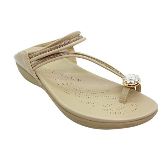 Kiki Ana K24-8812 Women Toe-ring Sandals In Apricot And Black, Sizes 35-41