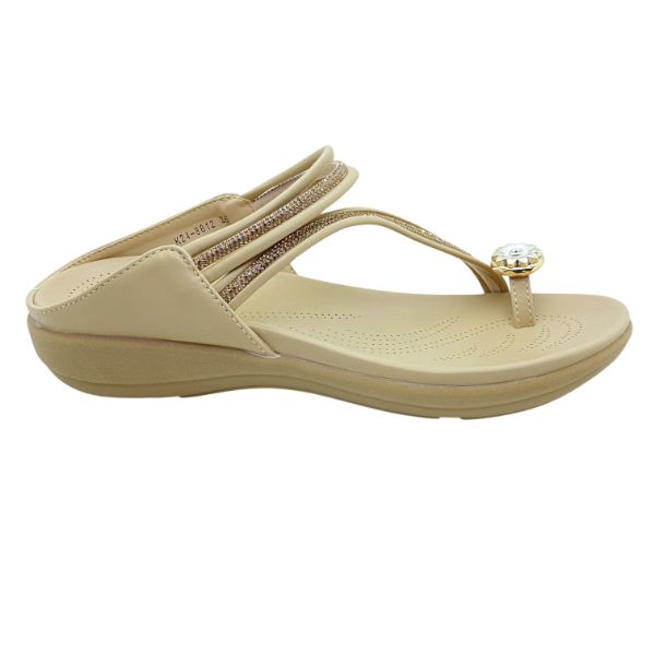 Kiki Ana K24-8812 Women Toe-ring Sandals In Apricot And Black, Sizes 35-41