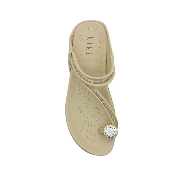 Kiki Ana K24-8812 Women Toe-ring Sandals In Apricot And Black, Sizes 35-41