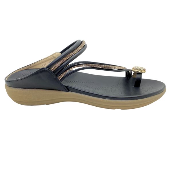 Kiki Ana K24-8812 Women Toe-ring Sandals In Apricot And Black, Sizes 35-41