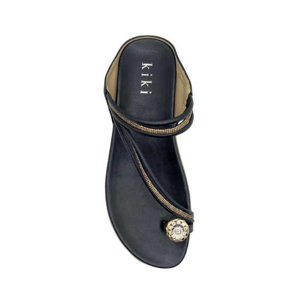 Kiki Ana K24-8812 Women Toe-ring Sandals In Apricot And Black, Sizes 35-41