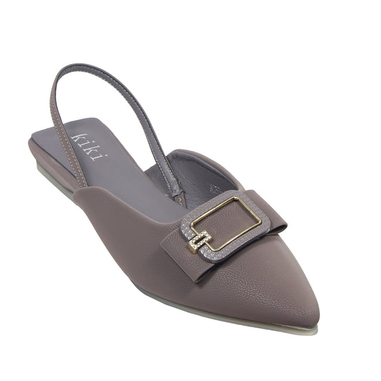 Kiki Phoenix K25-007 Women Pointed Flat Slingbacks In Beige And Grey , Sizes 35-41
