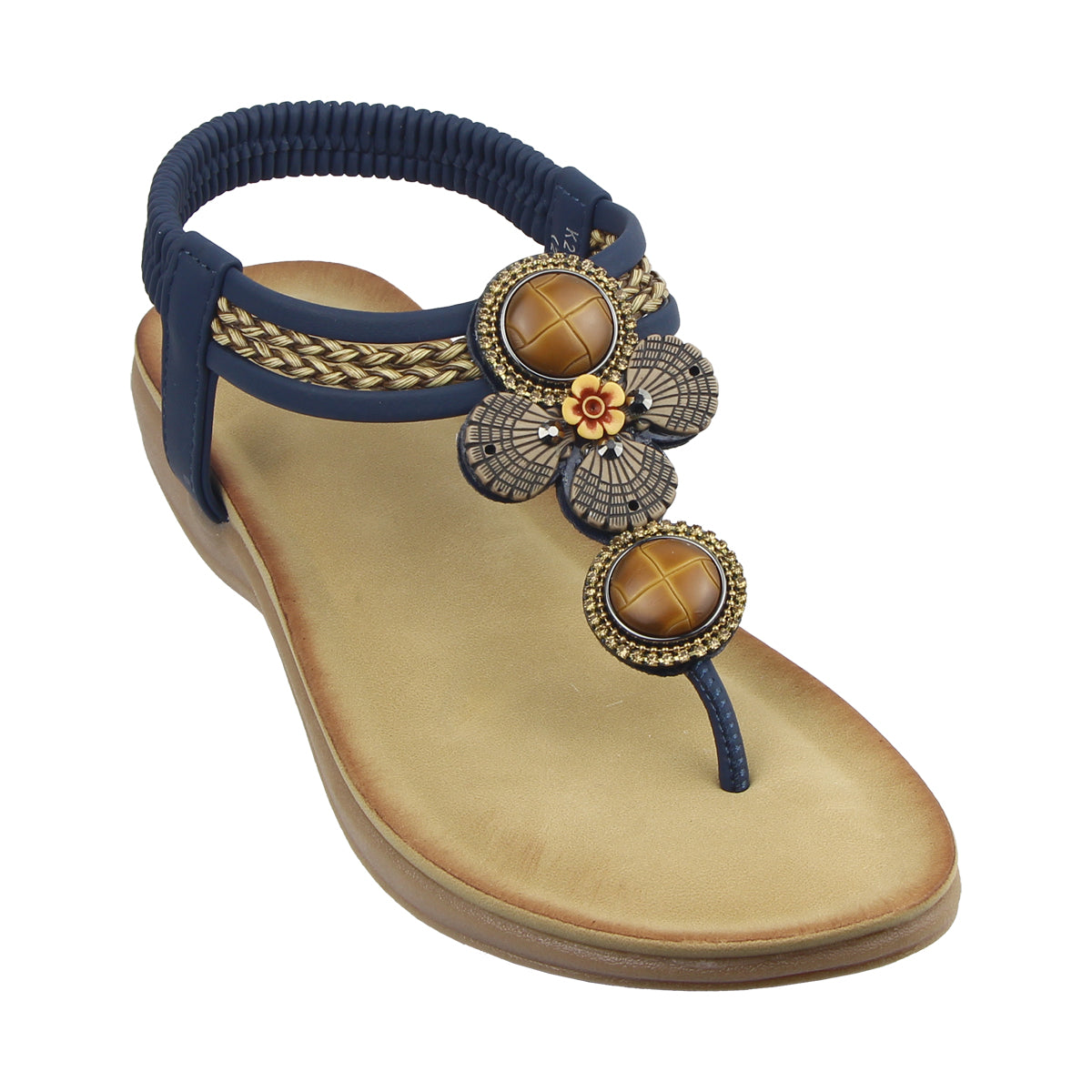 Kiki Reign K25-332 Women Sandals In Almond And Navy, Sizes 36-41