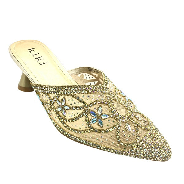 Lucia K22-2 Women Pointed Mules In Silver And Gold