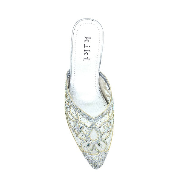 Lucia K22-2 Women Pointed Mules In Silver And Gold