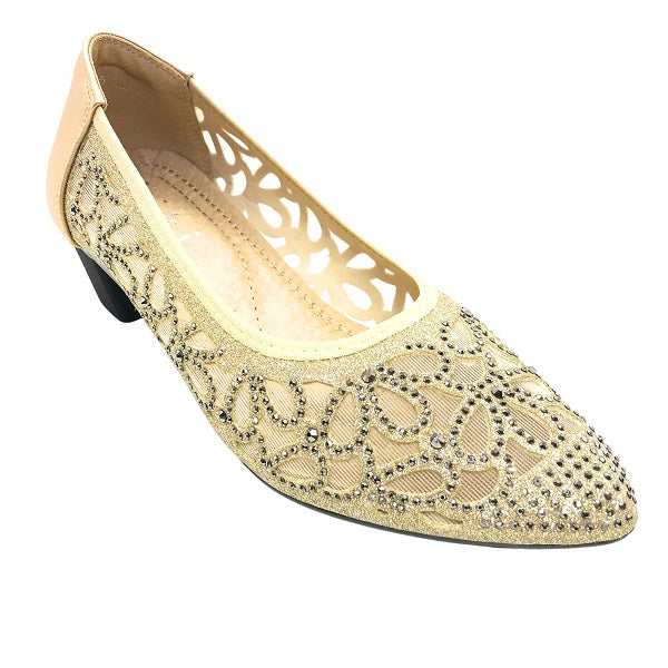 Ximena K22-6 Women Pointed Pumps In Black And Gold